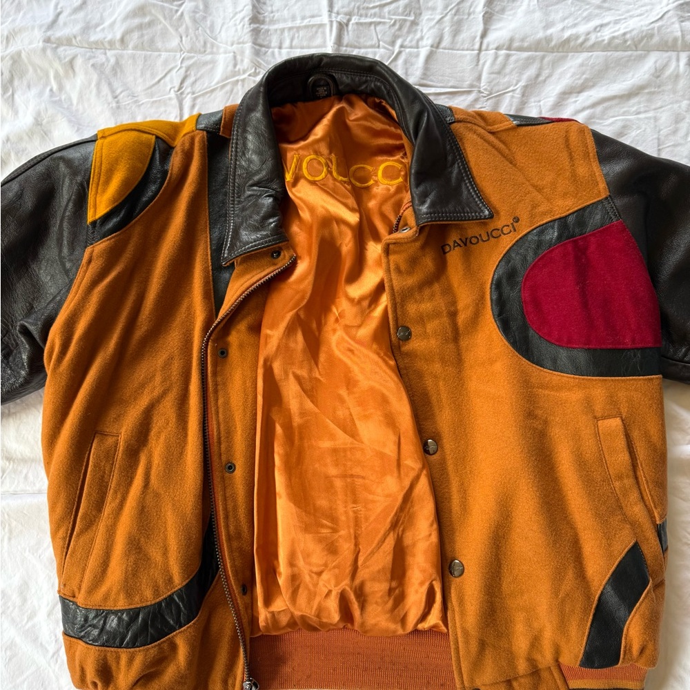 Orange and Black Bomber Jacket with Stand-Up Collar